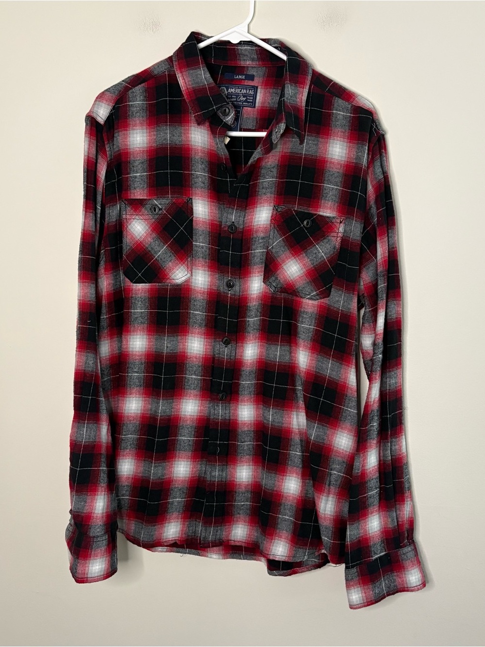 American Rag Mens Large Flannel Shirt Red Black Plaid Grunge Skater Fall